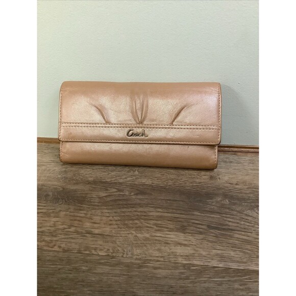 Vintage COACH Wallet Tri-Fold Chckbk Cover Clutch SOFT Leather Tan - Picture 1 of 8